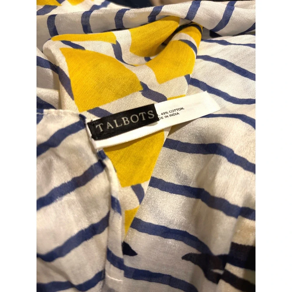Silk Cotton‎ Pineapple Scarf Blue White Striped Tropical Coastal Grandma